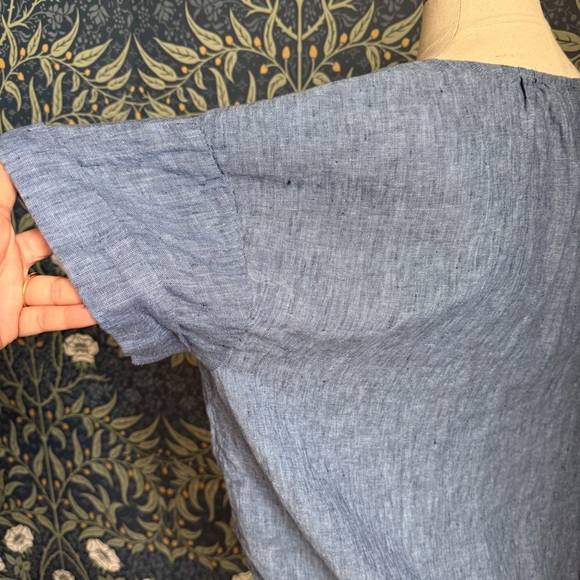 Charter Club Luxury Linen Front Tie Blue Lagenlook Top - Picture 4 of 10